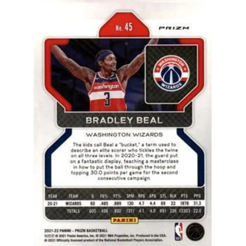2021-22 Panini Silver Prizm Bradley Beal 45 Washington Wizards